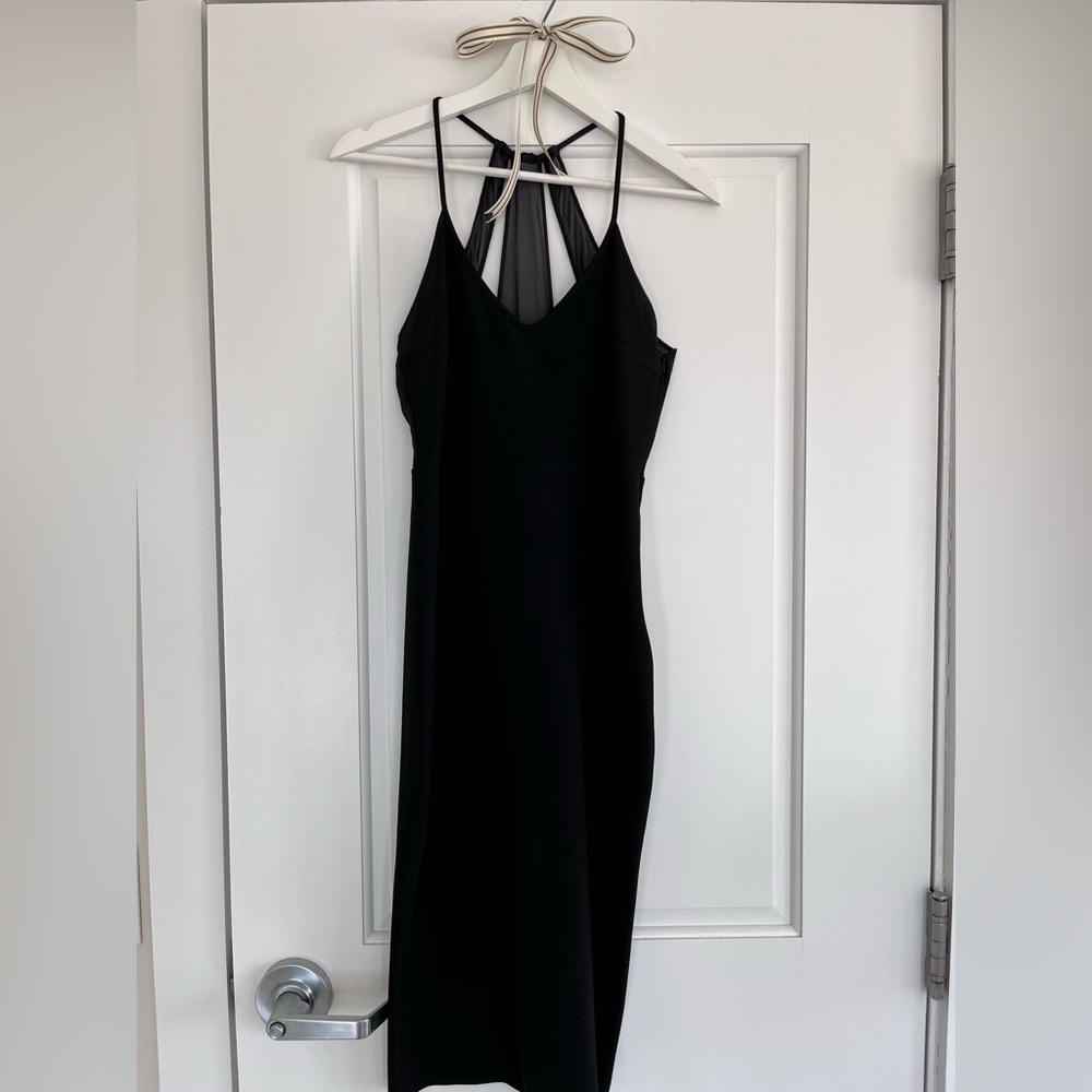 Zara Black Bodycon Midi Dress with Open Back Detail Size M